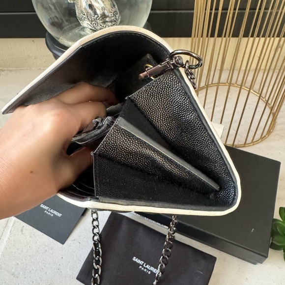 SOLD - 💎Authentic YSL Saint Laurent Chevron Monogram Flap Wallet w/Chain - Picture 9 of 16